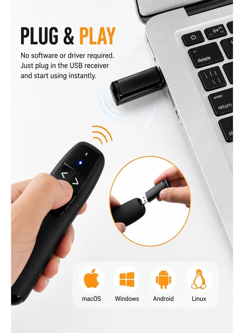 Wireless Presenter Y400 – 2.4GHz USB And TYPE-C Clicker with Red Laser Pointer for PowerPoint & PPT Control - Image 2