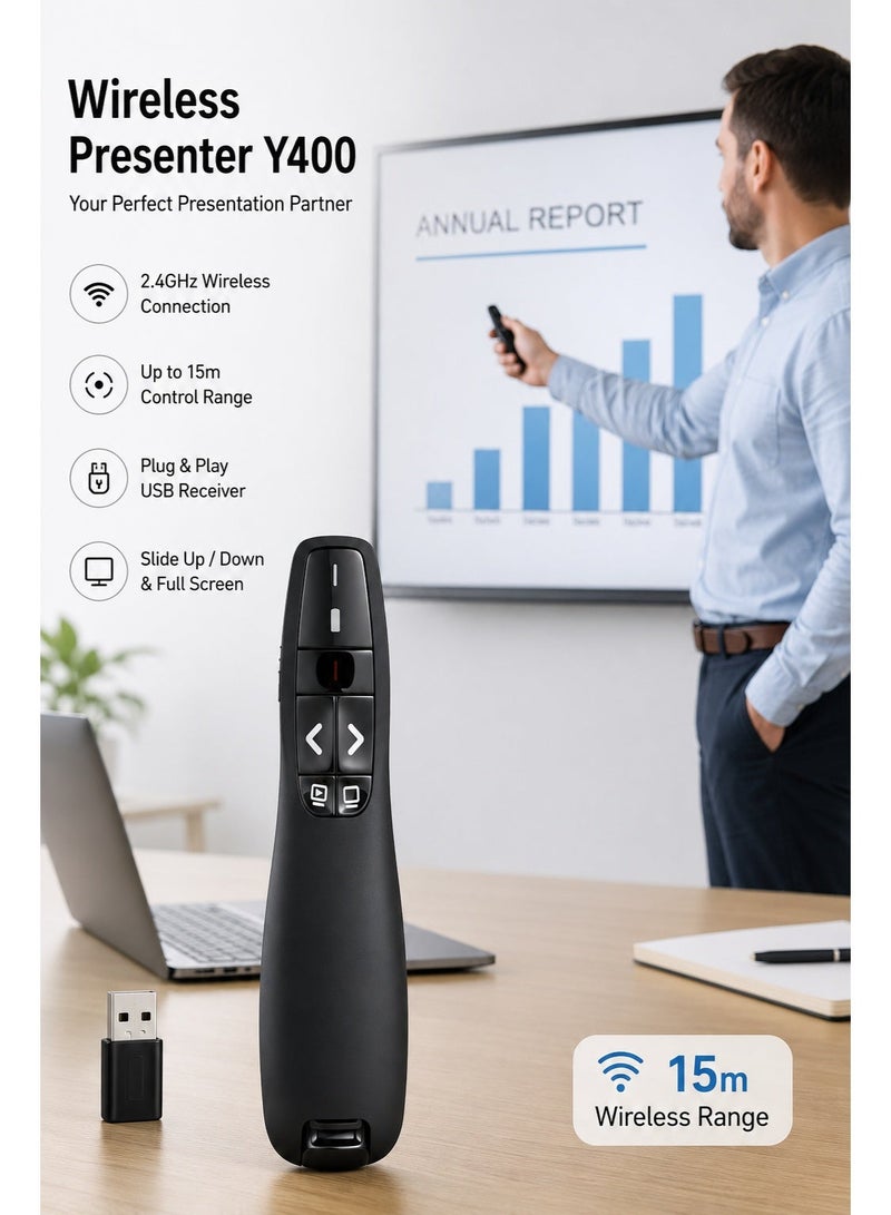Wireless Presenter Y400 – 2.4GHz USB And TYPE-C Clicker with Red Laser Pointer for PowerPoint & PPT Control - Image 1