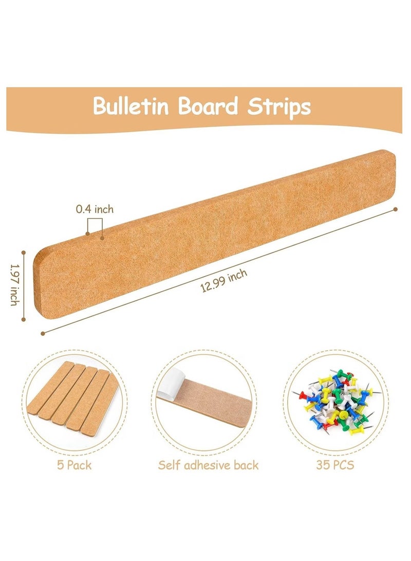 Generic 5 Pack Bulletin Board Strips, COIDEA Felt Pin Board Bar with 35 Push Pins Self-Adhesive Felt Bulletin Board for Office School Home Wall Decoration, for Organize Memo, Photos, Display  - Image 4