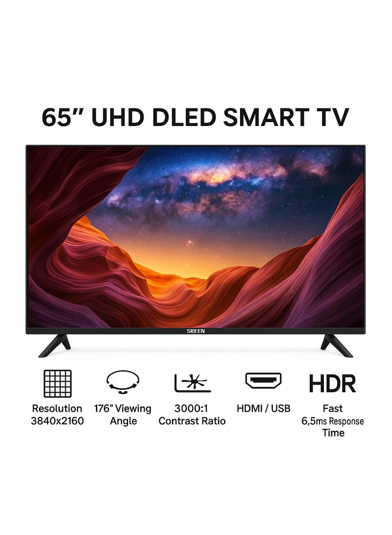 سرين شاشة سرين 65 بوصة سمارت LED – 4K UHD أندرويد 13 | تصميم بدون حواف | موديل SRET-65S4K2 - Image 4