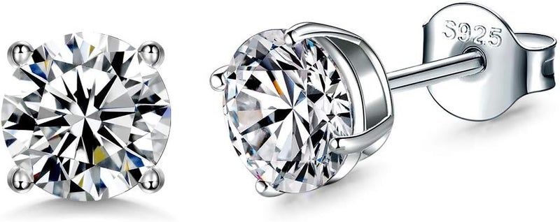 Fcebsty Store 925 Sterling Silver Stud earrings Set | White Gold Plated Hypoallergenic Stud Earrings | Cubic Zirconia Stud Earrings for Women (2mm,3mm,4mm,5mm,6mm,7mm) 8 CZ colors options - Image 2