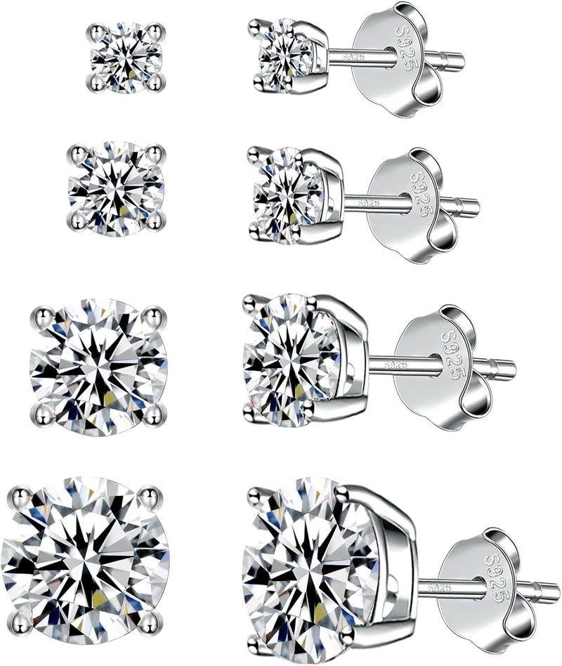 Fcebsty Store 925 Sterling Silver Stud earrings Set | White Gold Plated Hypoallergenic Stud Earrings | Cubic Zirconia Stud Earrings for Women (2mm,3mm,4mm,5mm,6mm,7mm) 8 CZ colors options - Image 1