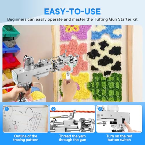 Vehipa Rug Tufting Gun with Carpet Trimmer - Tufting Gun Starter Kit - 2 in 1 Cut Pile Carpet Gun & Loop Pile - Rug Making Kit & Trimmer& Cloth& Yarn for DIY Home Decor & Craft Devotees - Image 5