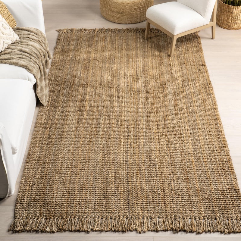 nuLOOM 4x6 Daniela Jute Tassel Hand Woven Area Rug Natural Solid Chunky Farmhouse Design Natural Fiber For Bedroom Dining Room Living Room Hallway Office Entryway