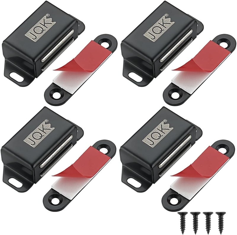JQK Magnetic Cabinet Door Catch, Stainless Steel Closet Catches with Strong Magnetic, 1.2mm Thickness Furniture Latch 30 lbs Matte Black (Pack of 4), CC101-BK-P4 - Image 1