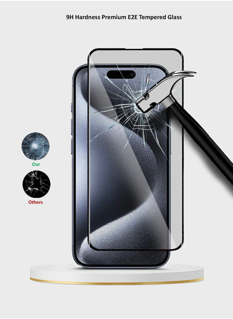 Wtech Apple iPhone 15 Pro 2023 Premium E2E Full Glue Full Cover Tempered Glass Screen Protector (MSGECN) - Clear/Black  - Image 5
