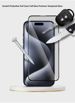Wtech Apple iPhone 15 Pro 2023 Premium E2E Full Glue Full Cover Tempered Glass Screen Protector (MSGECN) - Clear/Black  - Image 4