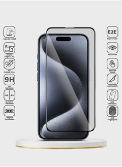Wtech Apple iPhone 15 Pro 2023 Premium E2E Full Glue Full Cover Tempered Glass Screen Protector (MSGECN) - Clear/Black  - Image 2