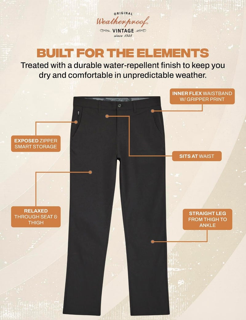 Weatherproof Vintage Mens Casual Pants - Regular Fit Ultra Stretch Flat Front Chinos | Lightweight Work & Travel Pants Charcoal - Image 4