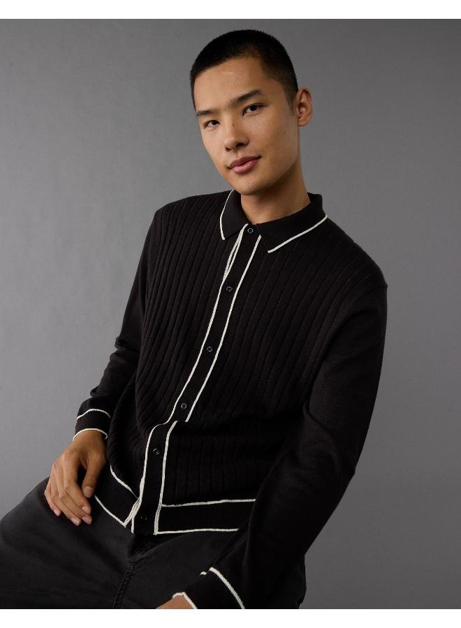 American Eagle AE Long-Sleeve Tipped Sweater Polo Shirt - Image 5