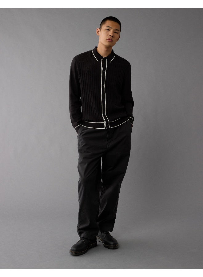 American Eagle AE Long-Sleeve Tipped Sweater Polo Shirt  - Image 1