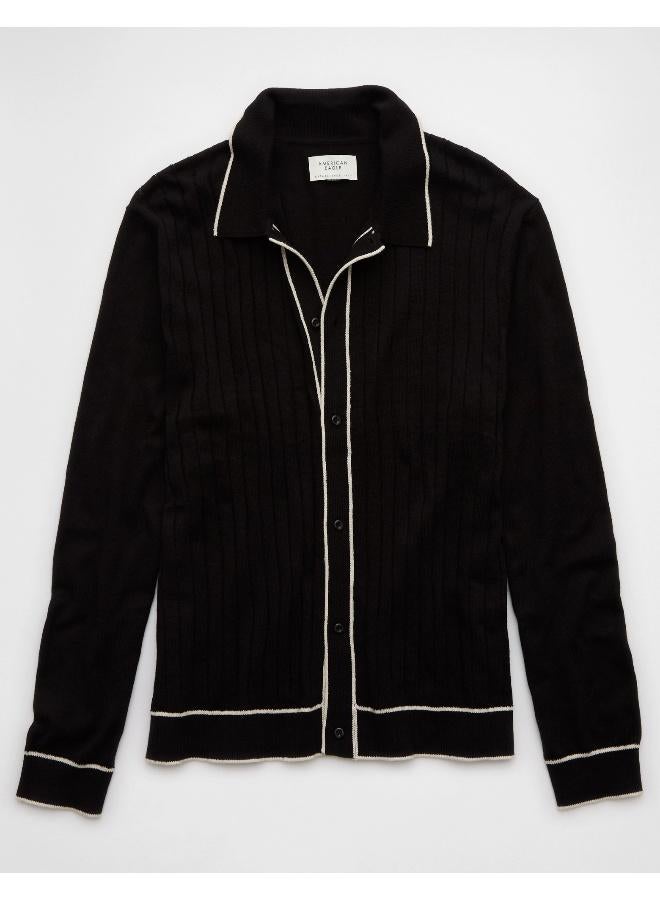 American Eagle AE Long-Sleeve Tipped Sweater Polo Shirt  - Image 3