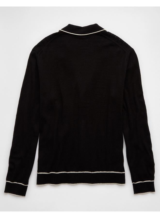 American Eagle AE Long-Sleeve Tipped Sweater Polo Shirt  - Image 4