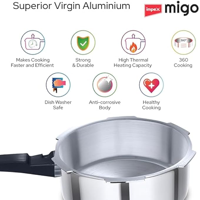 Impex Aluminium Pressure Cooker Combo With Outer Lid Induction And Gas Stove Compatible Pressure Cooker For Healthy Cooking 5 Years Warranty 2 Litres 3 Litres And 5 Litres Silver - Image 5