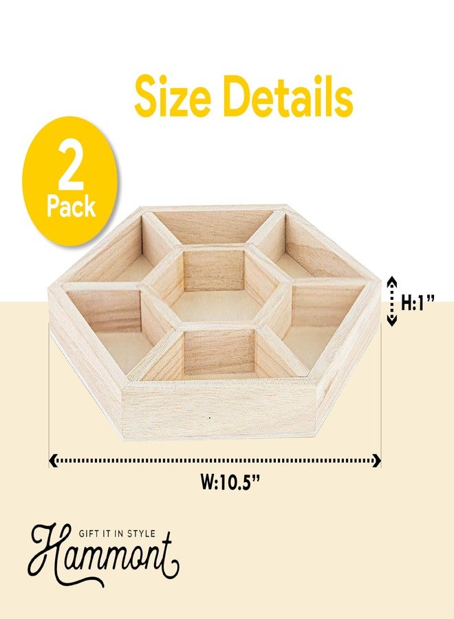 Hammont Hexagon Wooden Tray - 2-Pack - 10.5″ x 1″ - 7 Section Divided Serving & Snack Platter for Appetizers, Veggies, Montessori Activities - Image 2