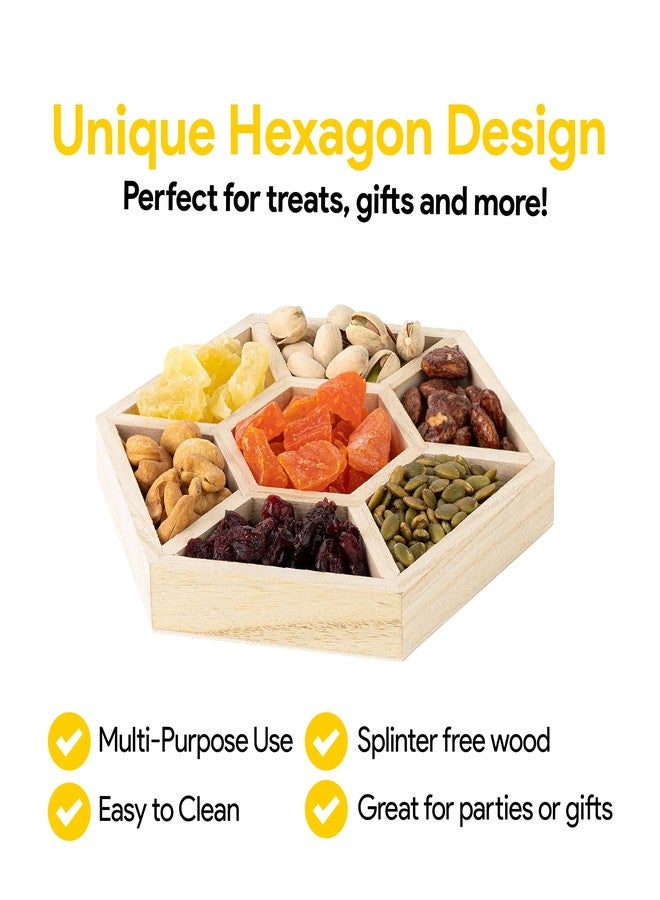 Hammont Hexagon Wooden Tray - 2-Pack - 10.5″ x 1″ - 7 Section Divided Serving & Snack Platter for Appetizers, Veggies, Montessori Activities - Image 3
