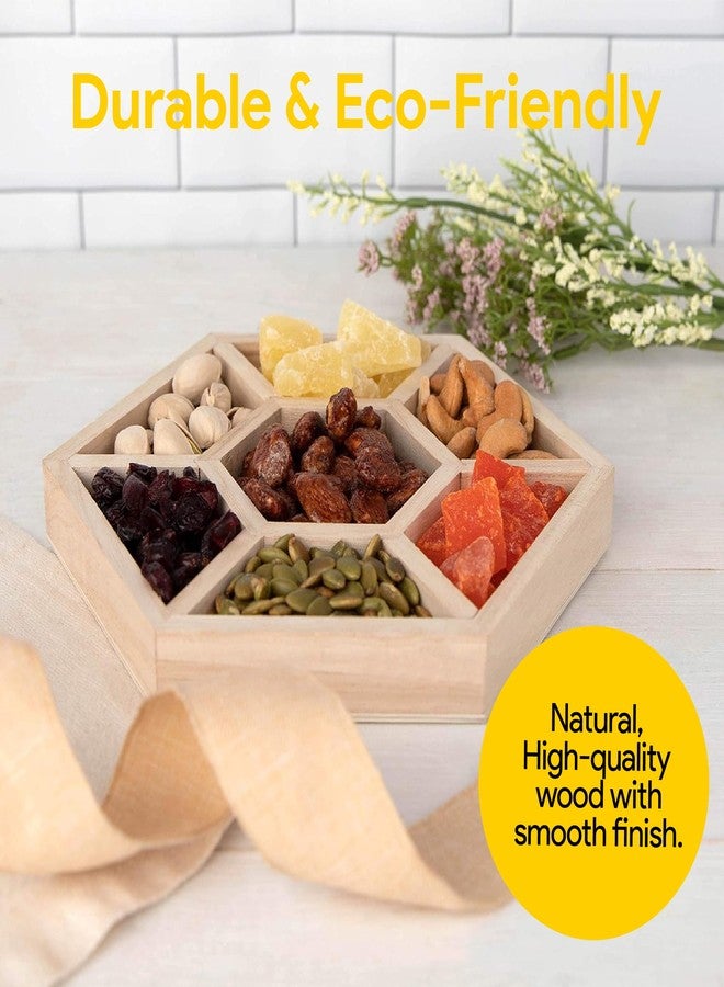 Hammont Hexagon Wooden Tray - 2-Pack - 10.5″ x 1″ - 7 Section Divided Serving & Snack Platter for Appetizers, Veggies, Montessori Activities - Image 5