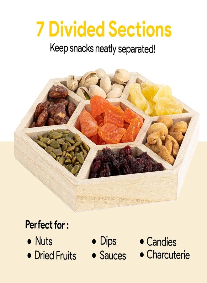 Hammont Hexagon Wooden Tray - 2-Pack - 10.5″ x 1″ - 7 Section Divided Serving & Snack Platter for Appetizers, Veggies, Montessori Activities - Image 4