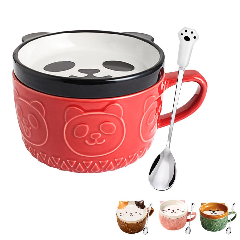 Cute Kawaii Panda Coffee Mugs with LidsChristmas Birthday Presents for Girls Friend Kids Men Wife Mom Grandma TeacherNovelty Animal Coffee Ceramic Tea Cup Dessert Saucer Set Gifts for Women Her