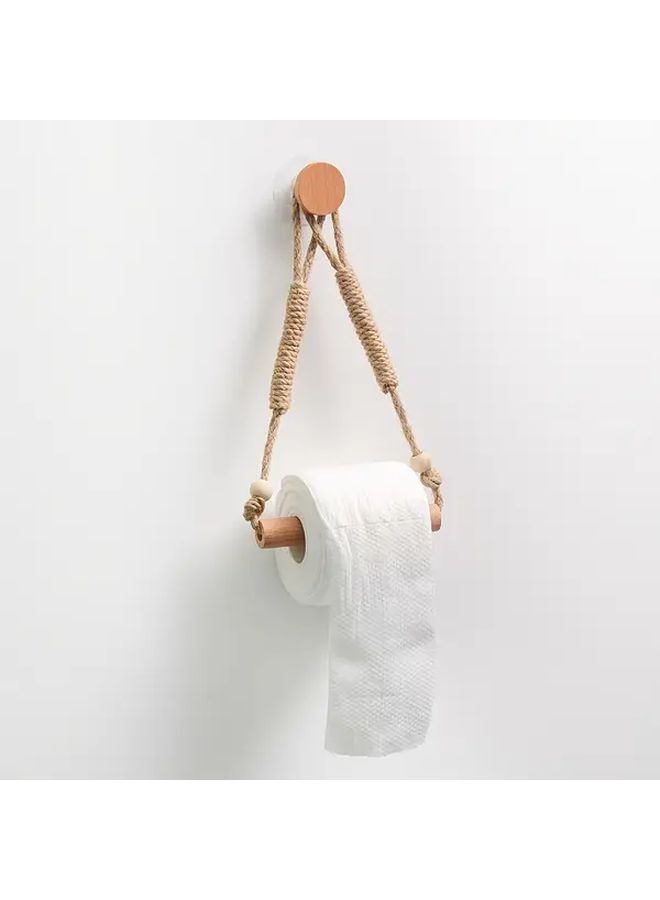 No Drill Self Adhesive Toilet Paper Holder With Natural Jute Rope And Solid Wood 1pc - Image 4