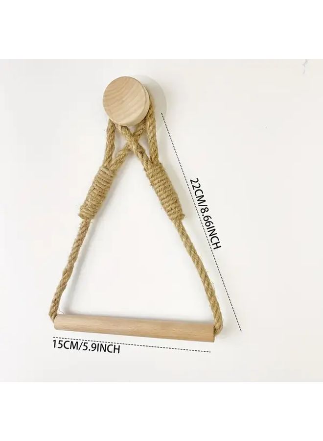 No Drill Self Adhesive Toilet Paper Holder With Natural Jute Rope And Solid Wood 1pc - Image 3