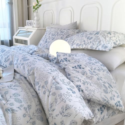EAVD Blue Floral Comforter Set Full White Soft Microfiber Reversible Floral Bedding Set for Girls and 2 Pillowcases Vintage Garden Botanical Bedding Full Size Comforter Set for All-Season - Image 1