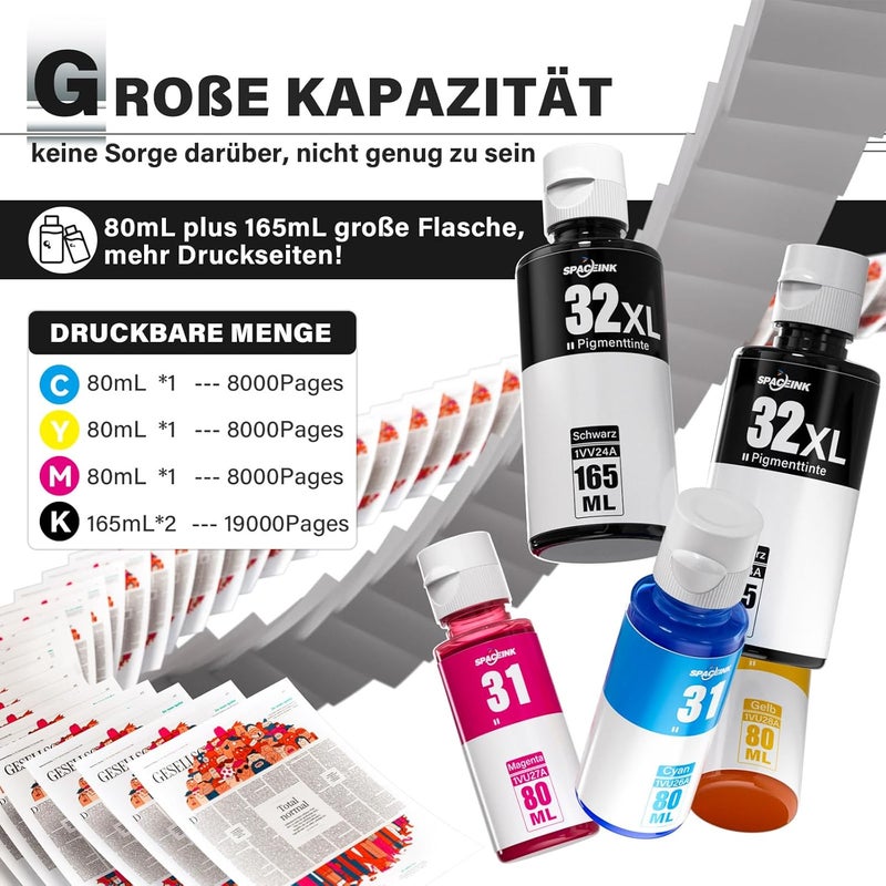 Spaceink Printer Ink 31 32XL Compatible with HP Smart Tank Plus 555 Printers, Ink 31 32 XL for Smart Tank 5105 5106 5107 7005 7006 7605 7305 7306 455 515 519 530 558 558 555 9 570 655 670 750 790 Printer - Image 3