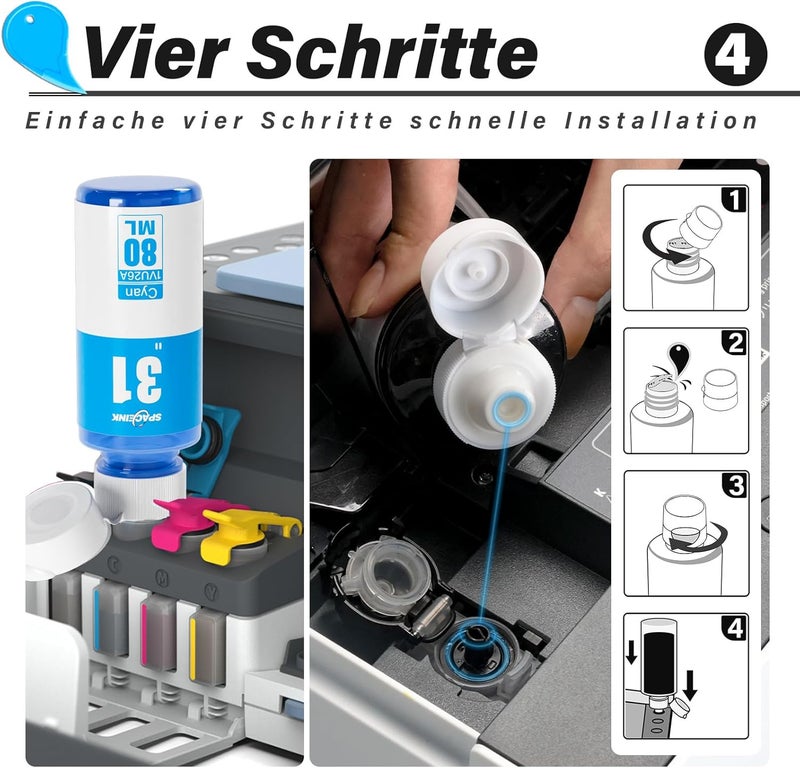 Spaceink Printer Ink 31 32XL Compatible with HP Smart Tank Plus 555 Printers, Ink 31 32 XL for Smart Tank 5105 5106 5107 7005 7006 7605 7305 7306 455 515 519 530 558 558 555 9 570 655 670 750 790 Printer - Image 5