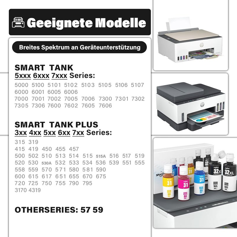 Spaceink Printer Ink 31 32XL Compatible with HP Smart Tank Plus 555 Printers, Ink 31 32 XL for Smart Tank 5105 5106 5107 7005 7006 7605 7305 7306 455 515 519 530 558 558 555 9 570 655 670 750 790 Printer - Image 2