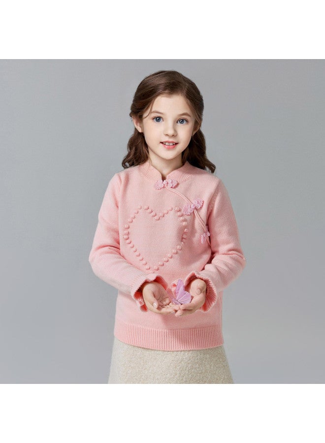 DEESHA Chinese-style Frog Buttons With Heart Pattern】autumn And Winter Sweaters For Girls And Older Children, New Chinese-style Knitwear - Image 2