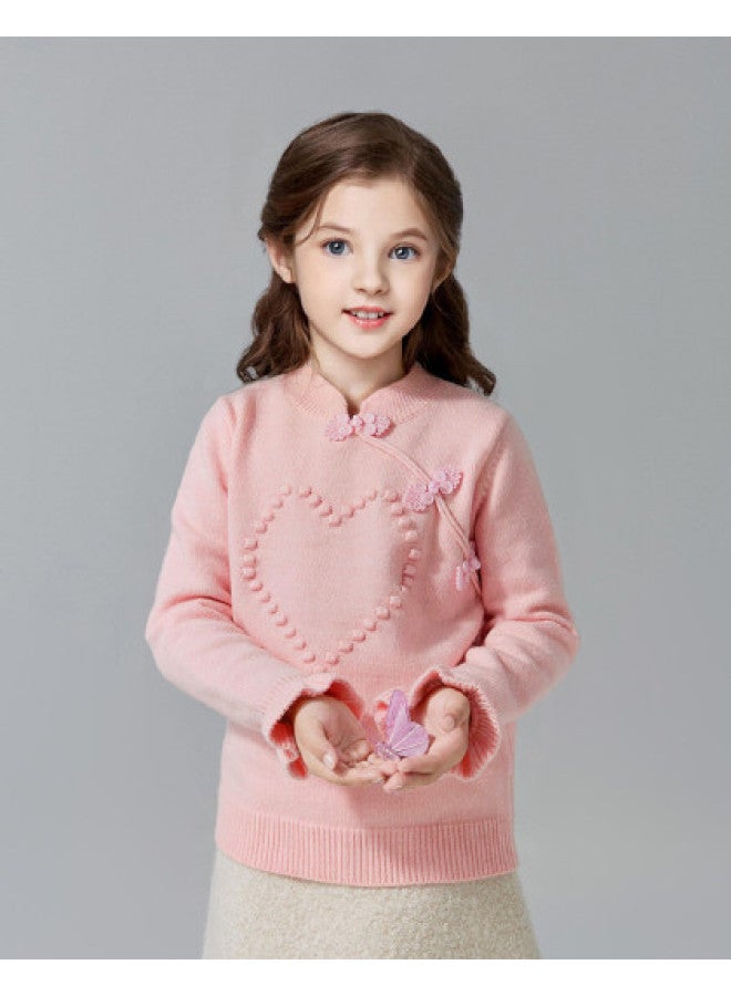DEESHA Chinese-style Frog Buttons With Heart Pattern】autumn And Winter Sweaters For Girls And Older Children, New Chinese-style Knitwear - Image 1