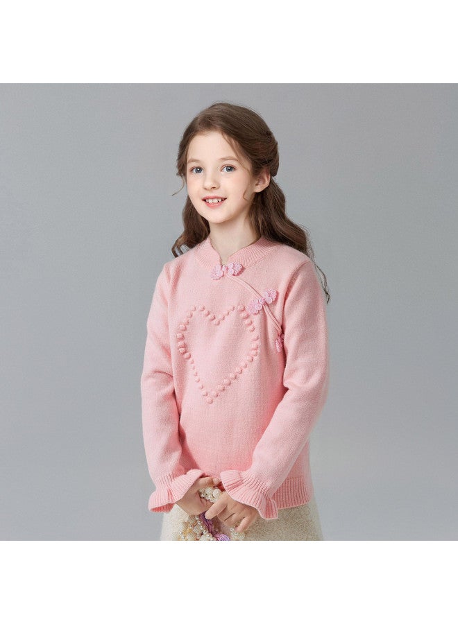 DEESHA Chinese-style Frog Buttons With Heart Pattern】autumn And Winter Sweaters For Girls And Older Children, New Chinese-style Knitwear - Image 4