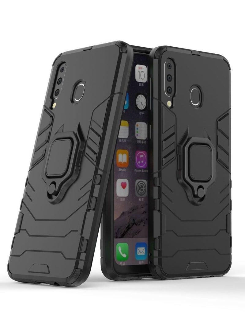 RICOONLINE for Samsung Galaxy M30/A40S Case, Shockproof Protective Phone Cover with Metal Ring Stand Black - Image 3