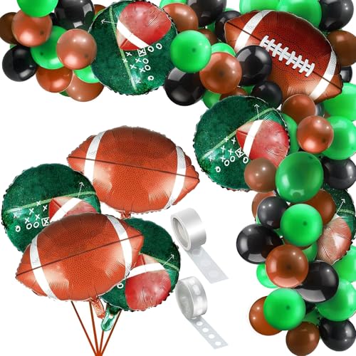 Skylety 97 Pcs Football Balloons Arch Set 6 Football Field Foil Balloons 90 Latex Airballoon and Long Airballoon Strip for Sport Themed Birthday Party DecorationsWhite Green Brown - Image 1