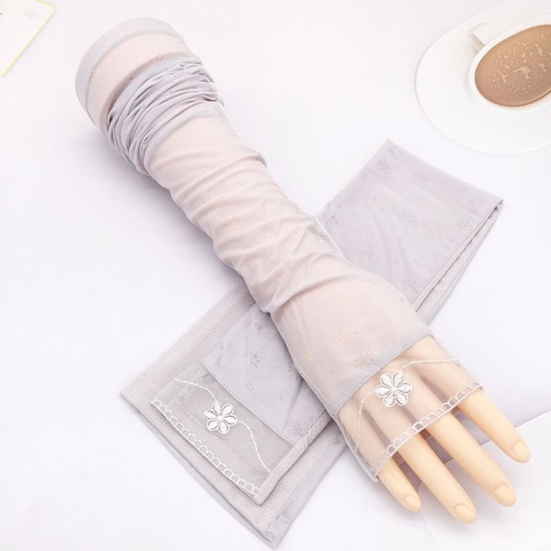 Summer UV Protection Gloves for Women - Thin Ice Silk Cycling Outdoor Driving Touchscreen Long  Sleeves