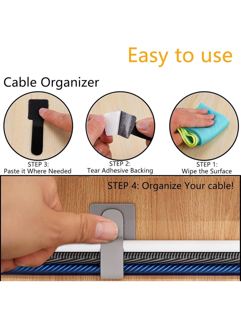 JOUDIYA 50 Pcs Cable Ties, Reusable Self-Adhesive Wire Organizers, Under Desk Cord Tidy Management Clips Straps, Sticky-Back Hook and Loop Cable Ties for TV PC Laptop Ethernet Desktop - Image 5