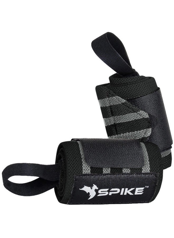 Spike Cotton Wrist Support Gym Band Strap For Weightlifting Pain Relief With Thumb Loop Grip For Both Men And Women (Black) - Image 1
