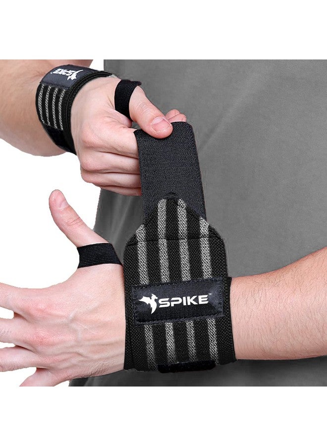 Spike Cotton Wrist Support Gym Band Strap For Weightlifting Pain Relief With Thumb Loop Grip For Both Men And Women (Black) - Image 2