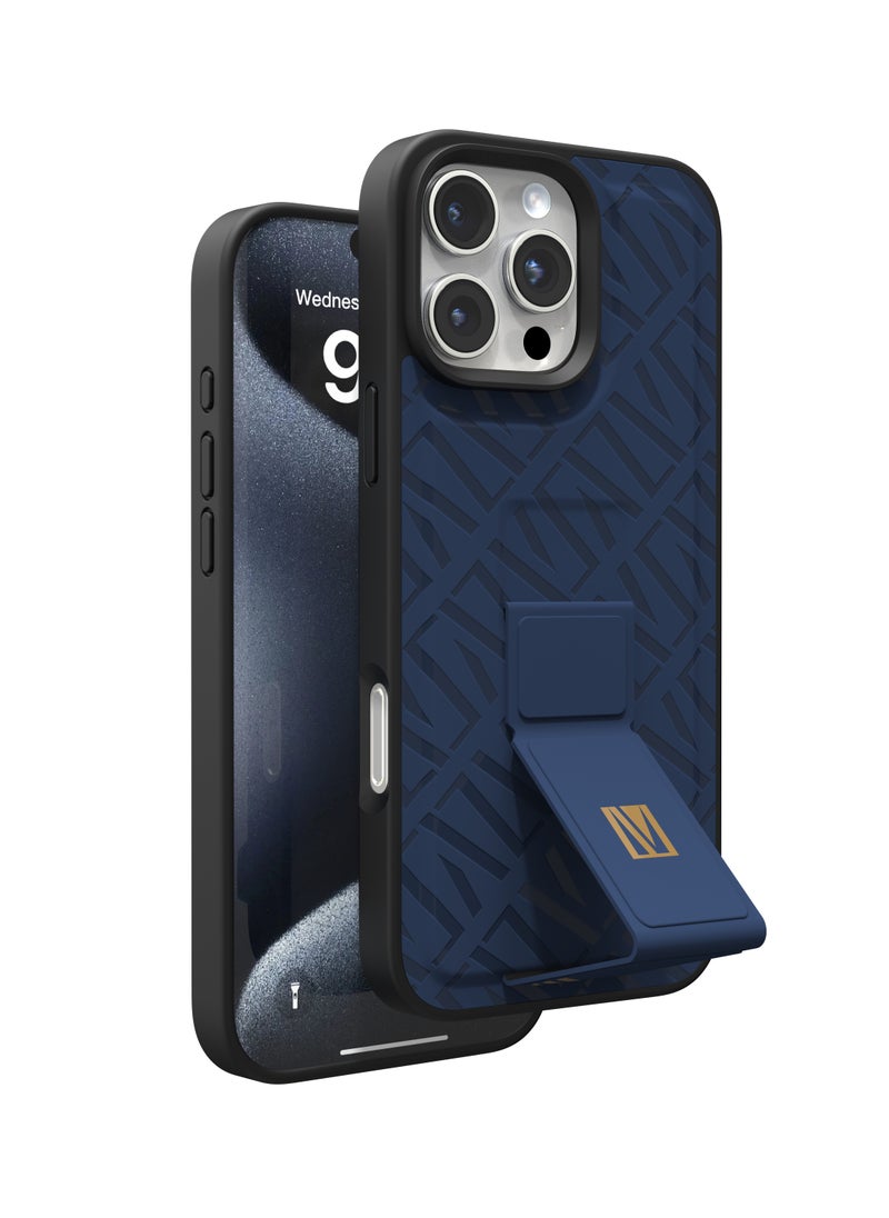 iPhone 16 Pro Max Case Morphix Cuero Cover with Gripstand / Easy Snap On / Slim Caseless Feel / Multiple Protective Layers / Impact Resistance Back Cover - Blue