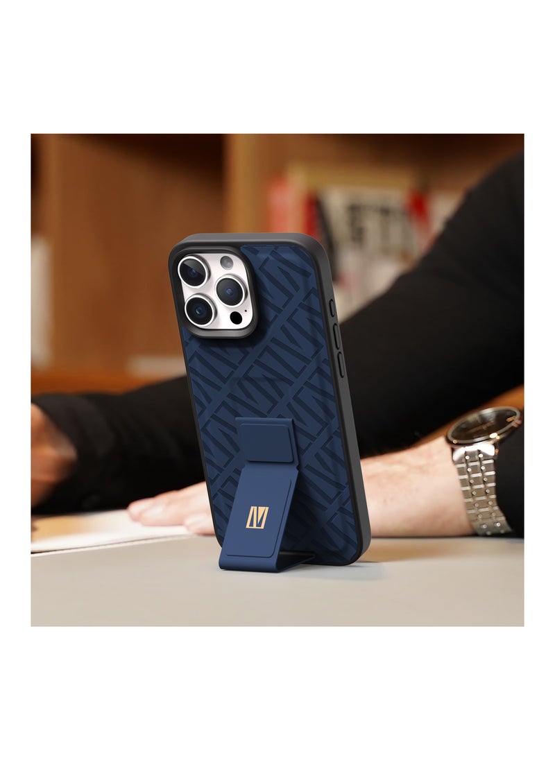 iPhone 16 Pro Max Case Morphix Cuero Cover with Gripstand / Easy Snap On / Slim Caseless Feel / Multiple Protective Layers / Impact Resistance Back Cover - Blue