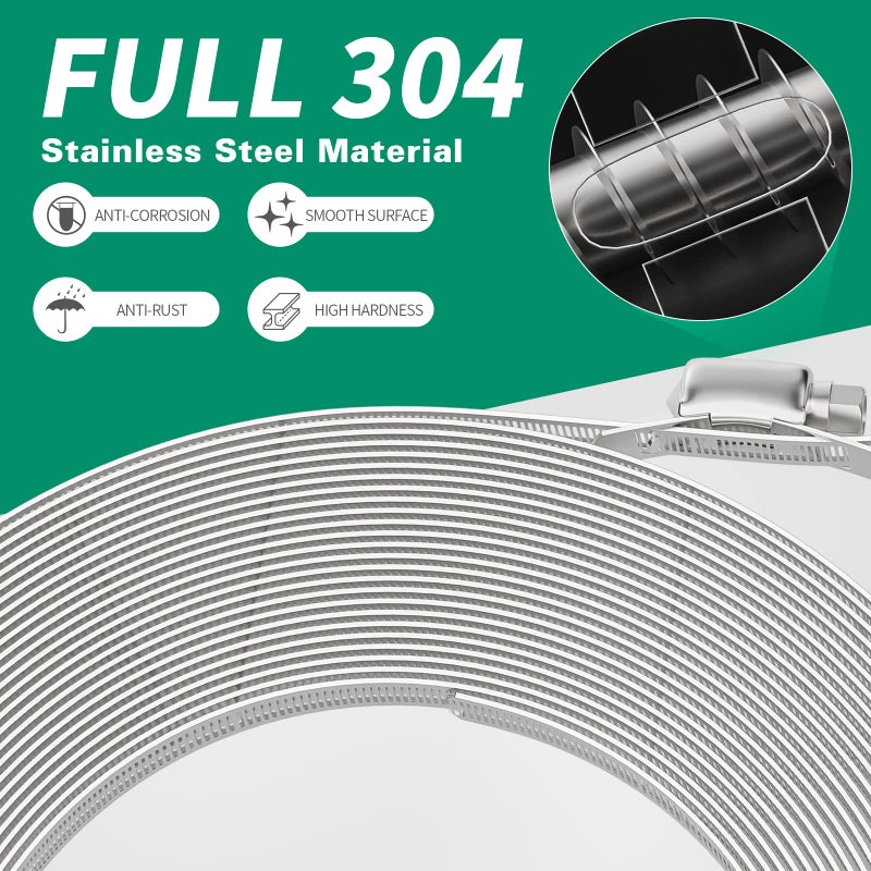 OURU 10FT Hose Clamps,304 Stainless Steel Hose Clamp Assortment Kit DIY Metal Strapping with Holes+8 Fasteners,Adjustable Worm Gear Large Hose Clamps Metal Band Screw Clamp Straps for Pipe,Duct,Tube - Image 3