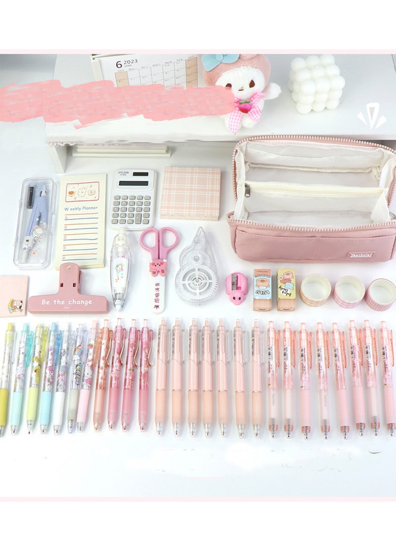 Loquat Big Capacity Large Pencil Case School Students Pen Pouch Stationery Bag With 8 Slots Pink - Image 3