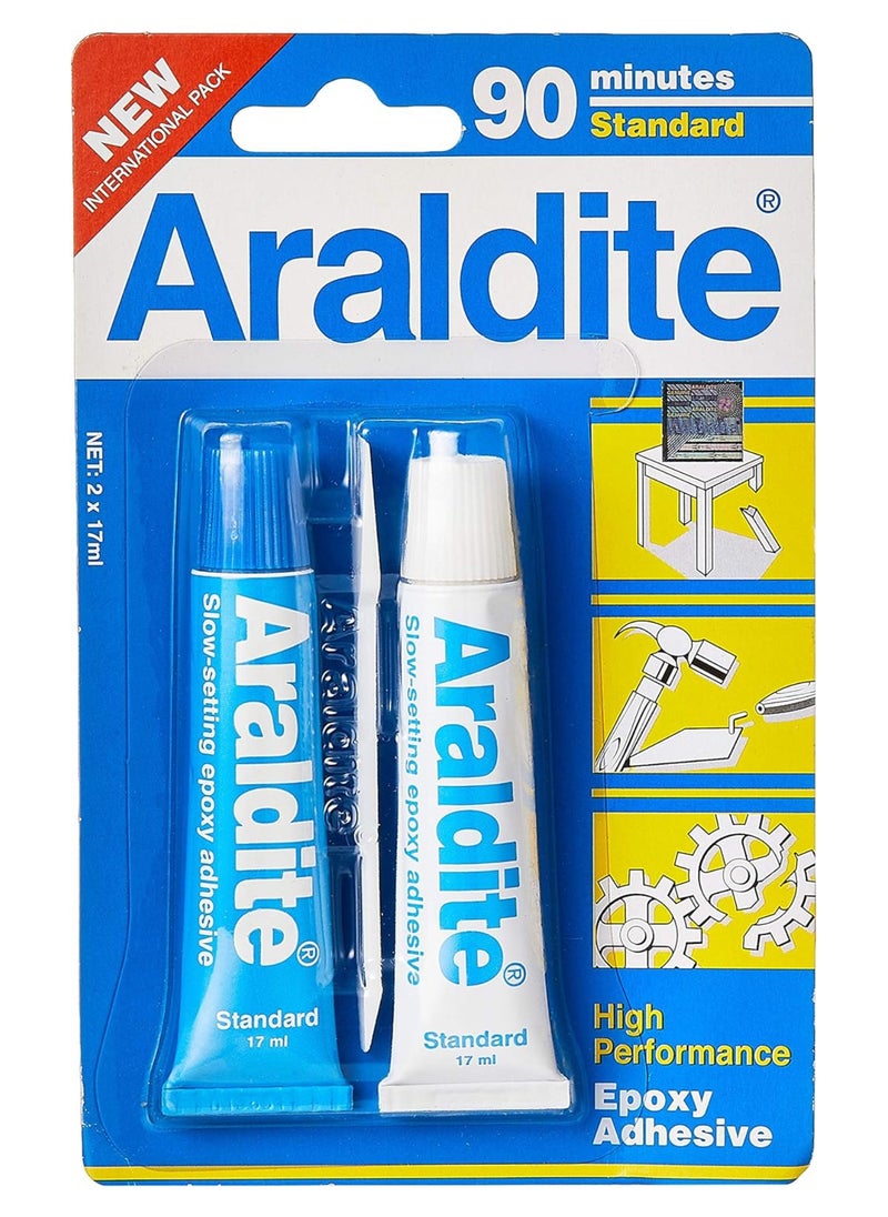 Araldite 17ML 90 MINUTES STANDARD EPOXY ADHESIVE GLUE (BLUE WHITE) 2 Tubes  - Image 1
