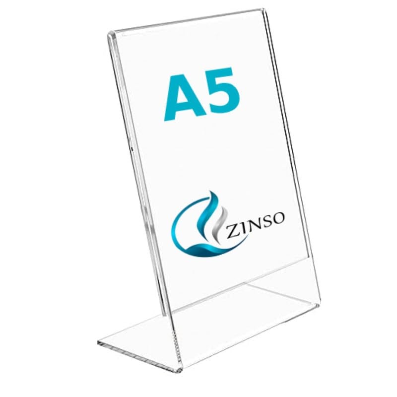 ZINSO A5 L-Shaped Acrylic Sign Holder Portrait Style Menu Ad Frame Display Stand Table Top Perfect for Restaurants, Promotions, Photo Frames, Classroom (1PC) - Image 1