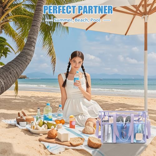 Sisipoet Womens Clear Beach Bag Extra Large Clear Tote Bag with Phone Pouch and Crossbody Strap Heavy Duty Waterproof Transparent Bags Perfect for SwimVacationCruise Purple - Image 3