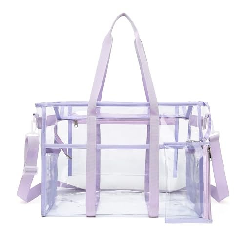 Sisipoet Womens Clear Beach Bag Extra Large Clear Tote Bag with Phone Pouch and Crossbody Strap Heavy Duty Waterproof Transparent Bags Perfect for SwimVacationCruise Purple - Image 1