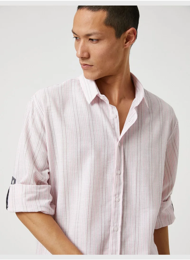 كوتون Woven Shirt Classic Neck Buttoned Sleeve Detailed