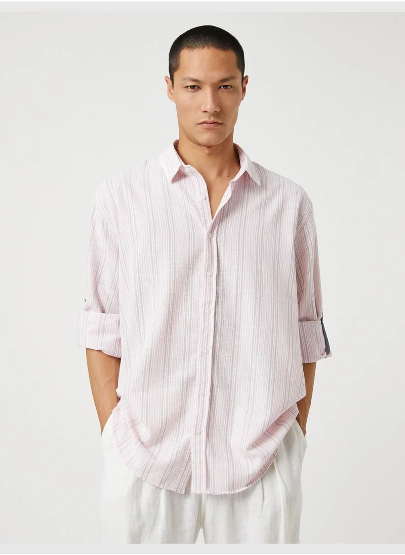 كوتون Woven Shirt Classic Neck Buttoned Sleeve Detailed