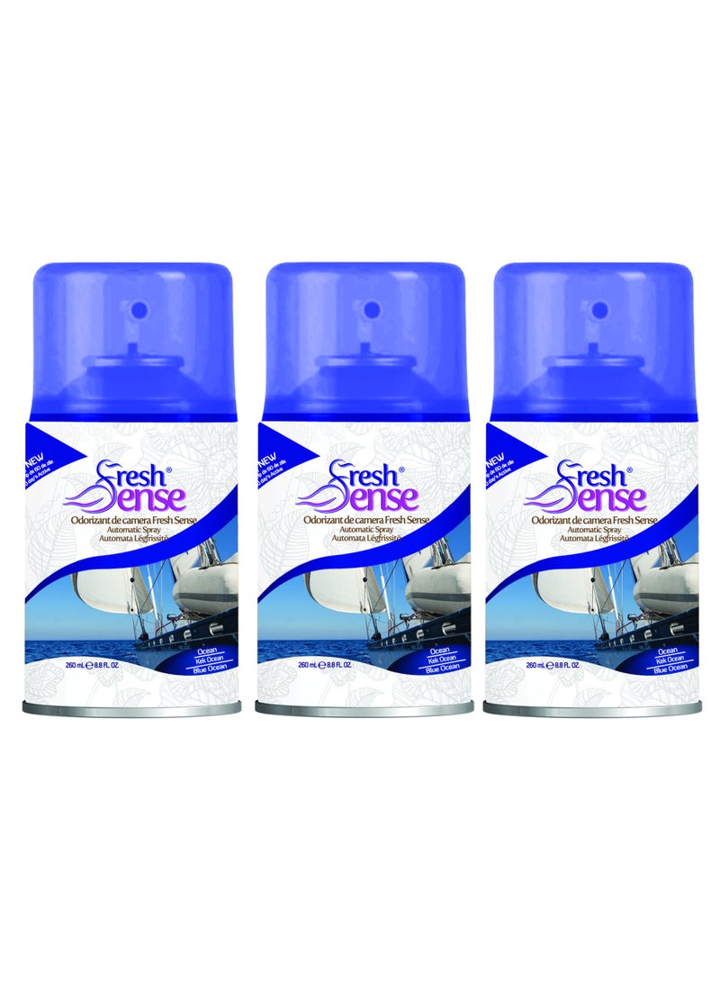 Fresh Sense BLUE OCEAN Refill - PACK of 3 x 260ml - Automatic Spray Auto Spray Air Freshener for Home Bathroom Toilet Office Neutralizes Bad Odors FRESH SENSE - Image 1