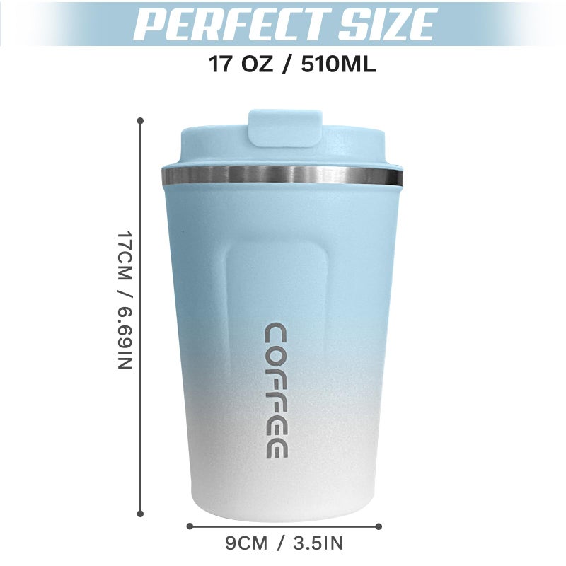 SPLMIFA Travel Coffee Mug Leak-Proof, Reusable Coffee Cups with Lids, Stainless Steel Vacuum Insulated Coffee Tumblers, Thermal Insulation Cup for Men and Women Hot & Cold Drinks(2nd-Blue White, 17OZ) - Image 4